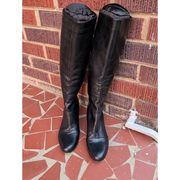VINCE. Women's Black Leather Knee High Wedge Boots-Pull-On (No Zipper)- Size 6M - Picture 8 of 12
